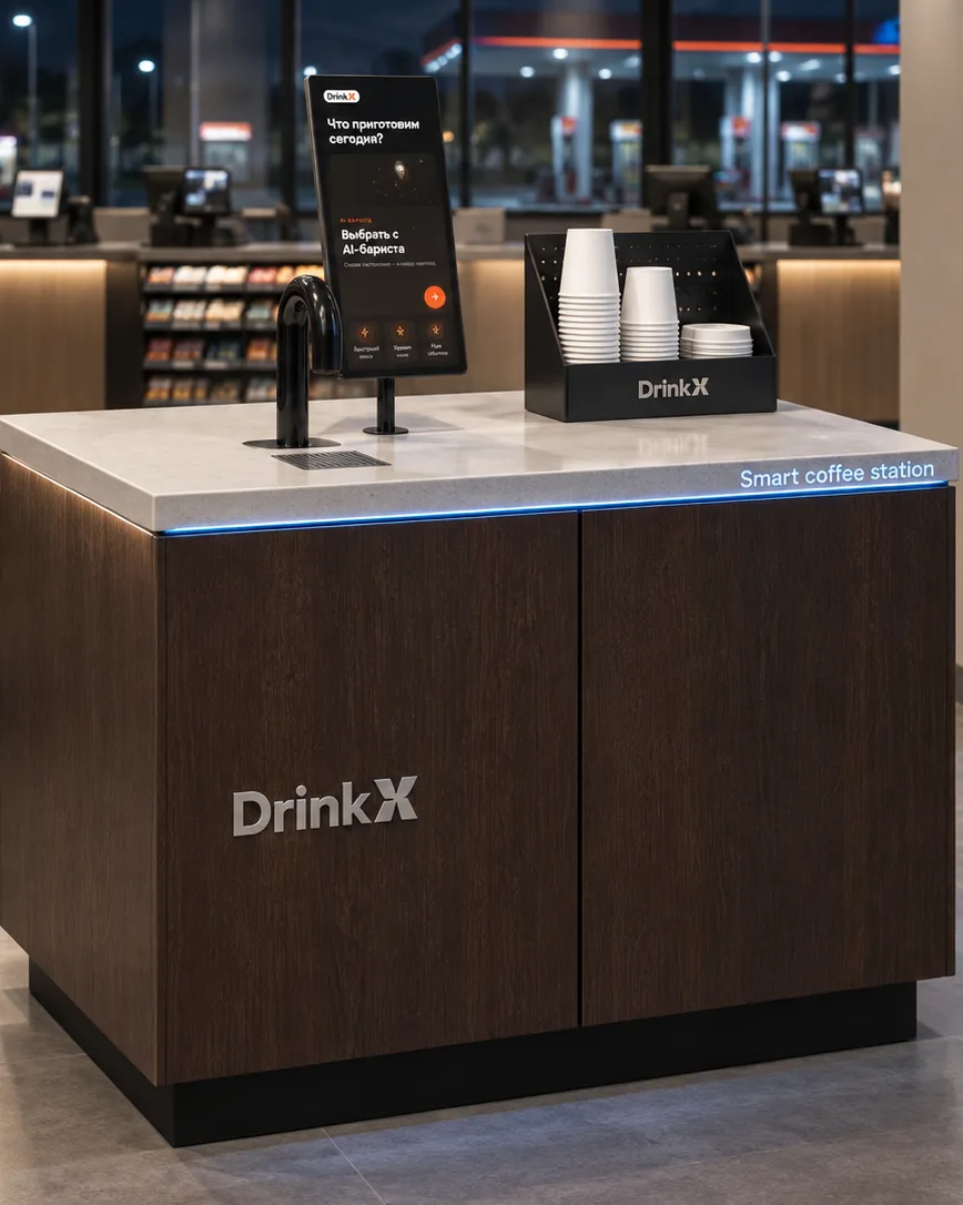 Станция самообслуживания DrinkX в зале АЗС
